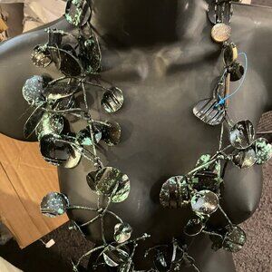 Necklace Jianhui london long recycled plastic lightweight green black circles